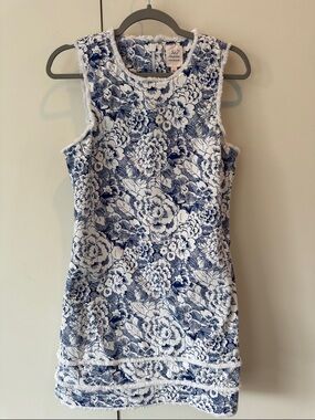 cinq a sept White and Navy Floral Mini Dress
